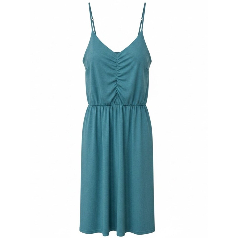 Yathon Women’s Teal Sleeveless A-line Spaghetti Strap Midi Dress - Sz L